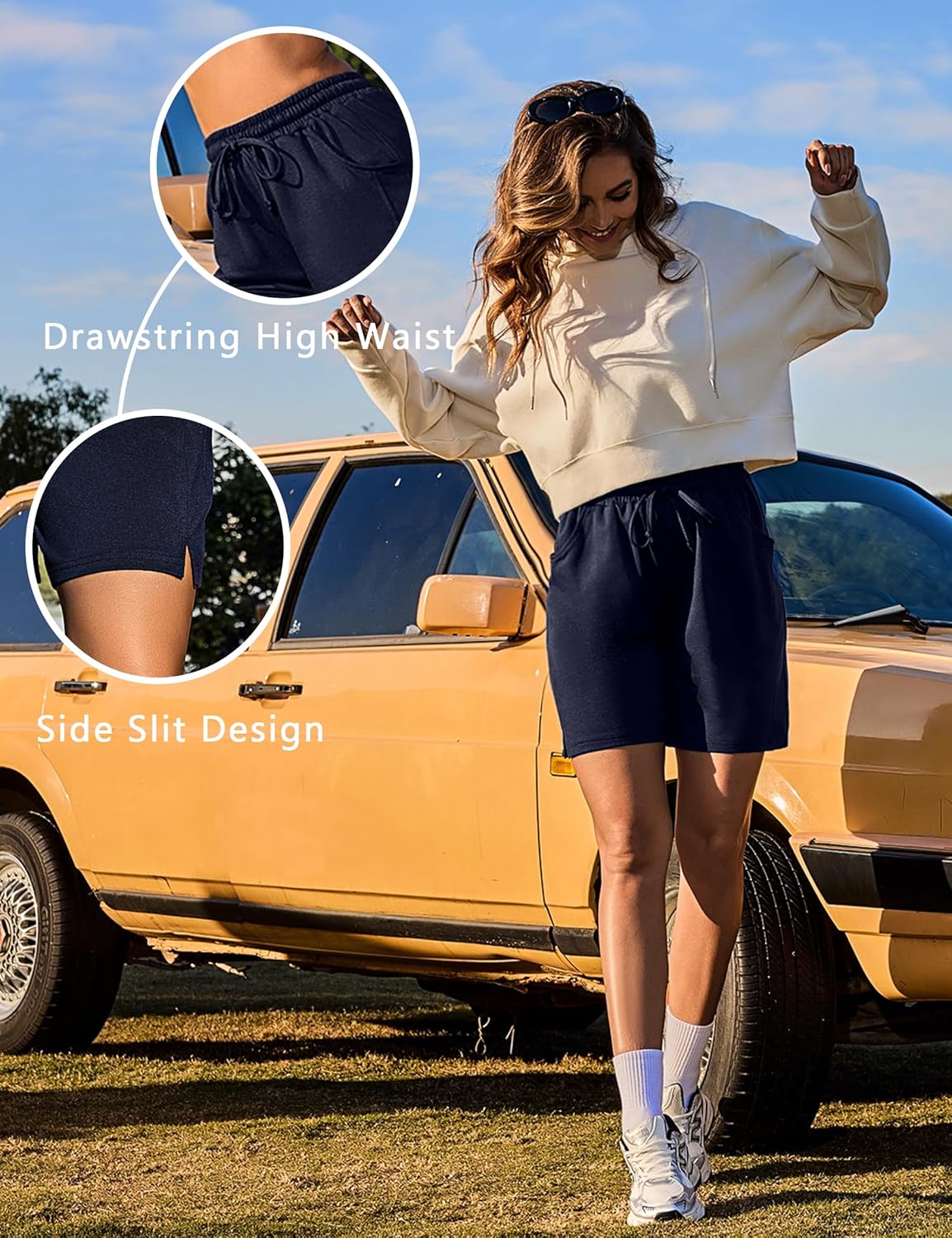 Thumbnail 4 de Leversic Femme Bermudas Pantalon Court Été – Shorts de sport pour yoga et fitness, cordon élastique et poches (S-XXL)