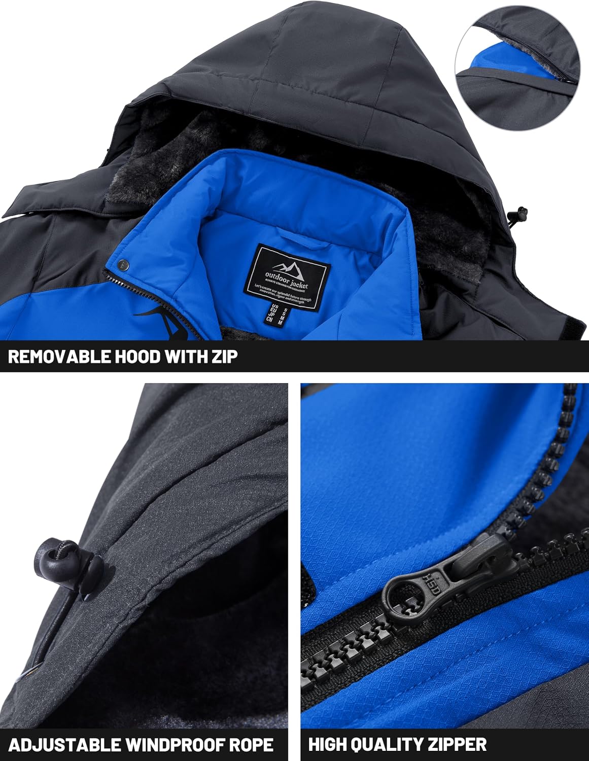 Detalle 2 de TACVASEN Men's Winter Ski Jacket, Waterproof Shell and Fleece Lining