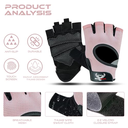 Detalle 2 de BEAST RAGE Guantes de Fitness para levantamiento de pesas – transpirables, acolchados de silicona y antideslizantes (S, Rosa)