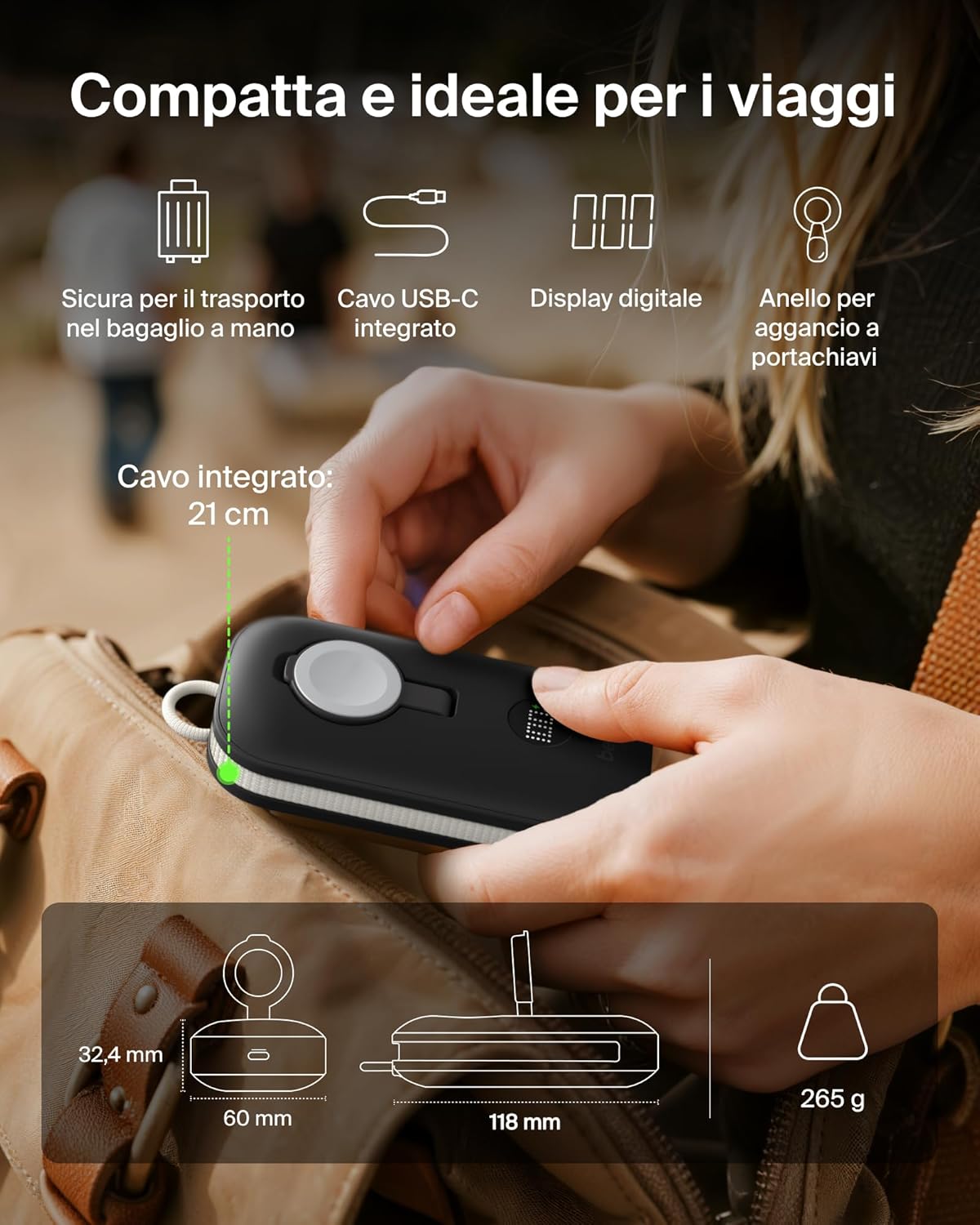 Detalle de Belkin BoostCharge Pro Power Bank 10000mAh: ricarica rapida per 3 dispositivi e supporto Apple Watch