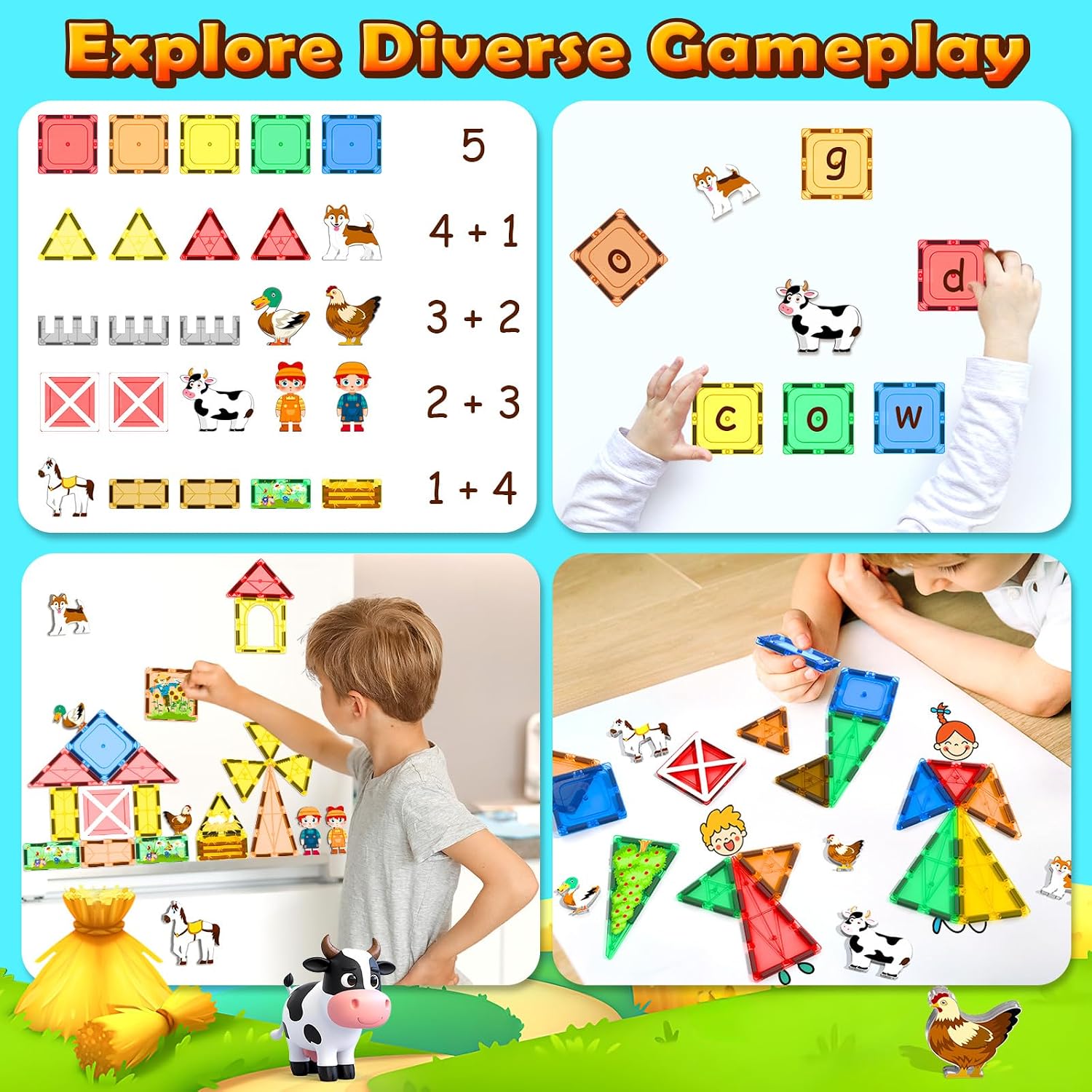 Detalle 2 de Magnetic Tiles Farm Animals Set 44-piece
