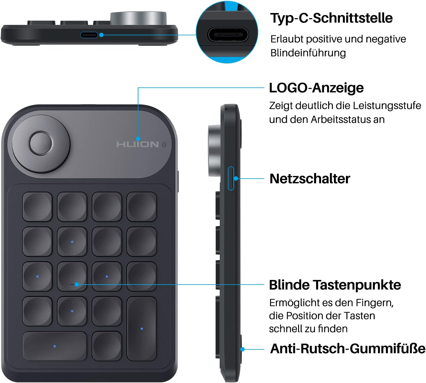 Thumbnail 5 de HUION Keydial Mini K20 KD100 2.0 Bluetooth Tastatur