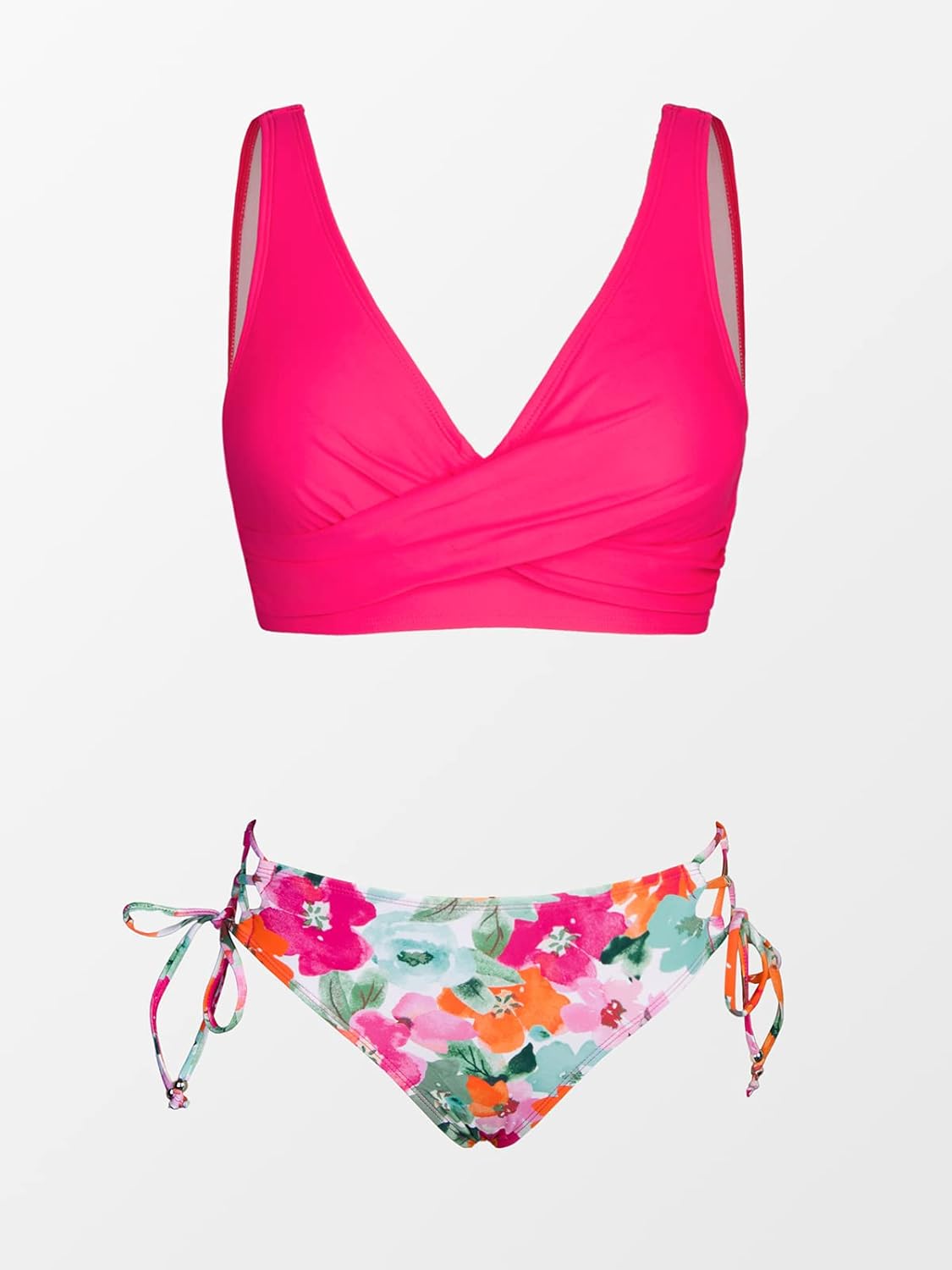Detalle de CUPSHE Femme Bikini Froncé et Torsadé – Ensemble 2 Pièces Imprimé Floral avec Lacage