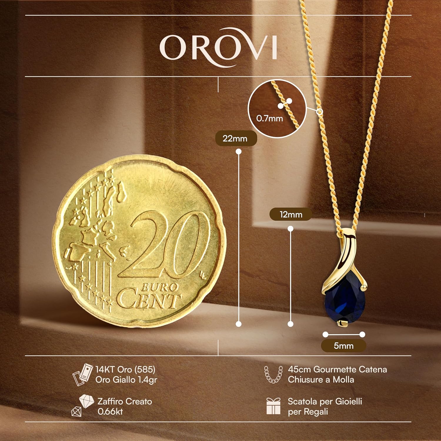 Thumbnail 1 de Collana Orovi donna Oro 14Kt con zaffiro blu, made in Italy – 45 cm, ipoallergenico