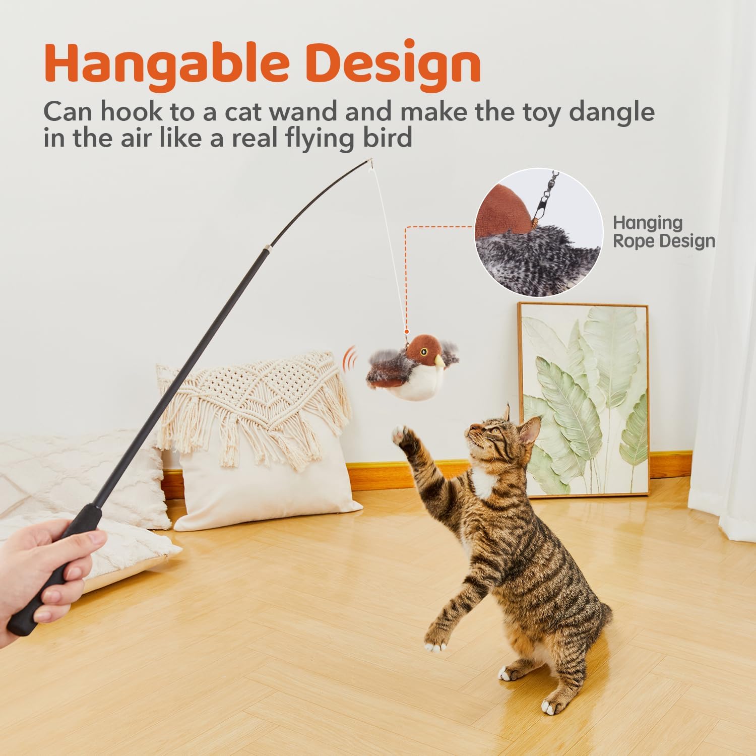 Detalle de Potaroma Rechargeable Flapping Bird Sparrow Cat Toy (Touch Activated, Lifelike Chirp) – 10 cm