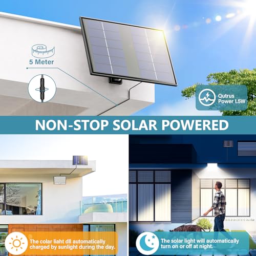 Detalle de Giliwosy Faretto Led da Esterno Solare con Sensore di Movimento – 113 LED, Telecomando, 2000mAh, IP65, 5M Cavo, 4 Modalità