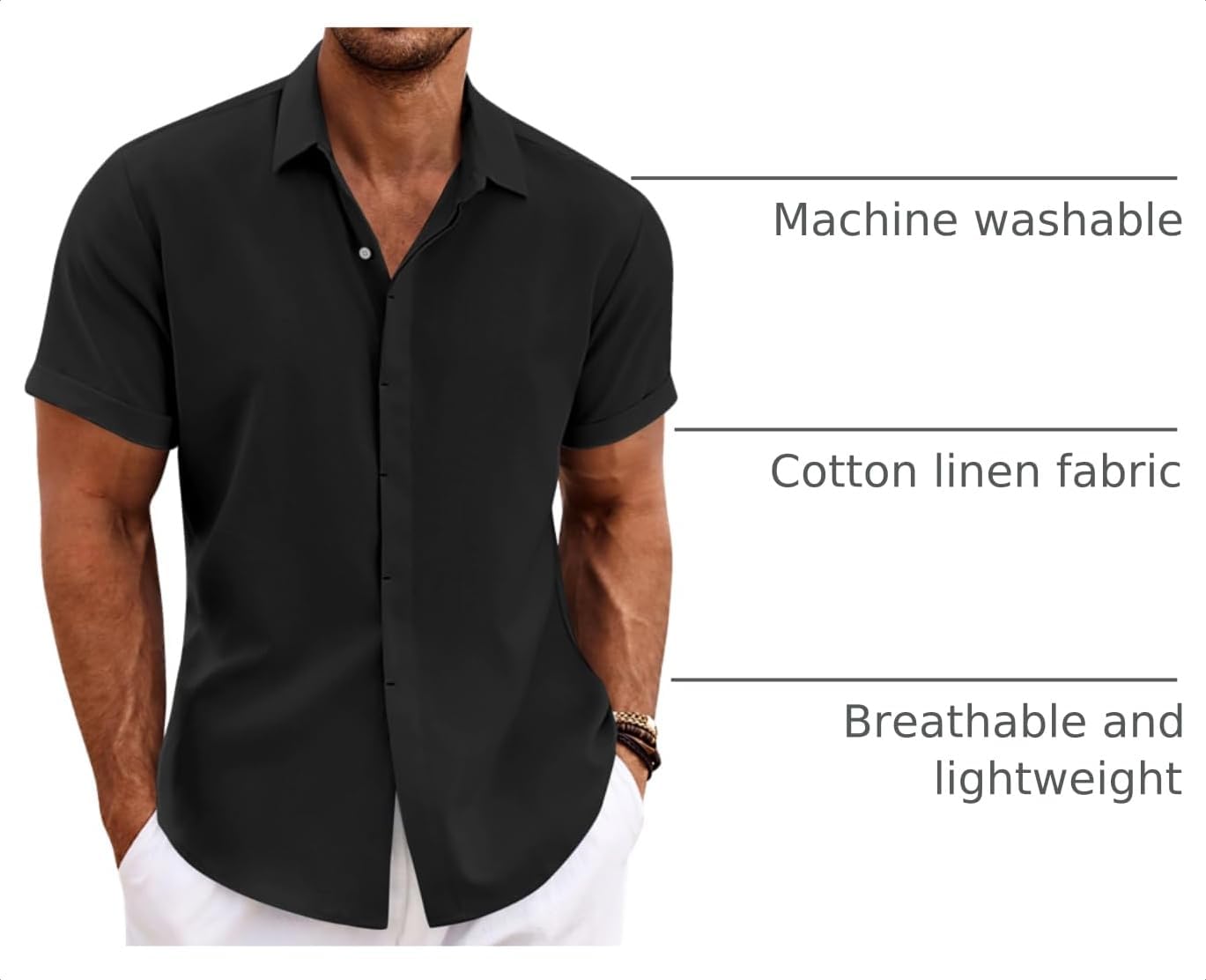 Thumbnail 3 de COOFANDY Linen Short Sleeve Shirt