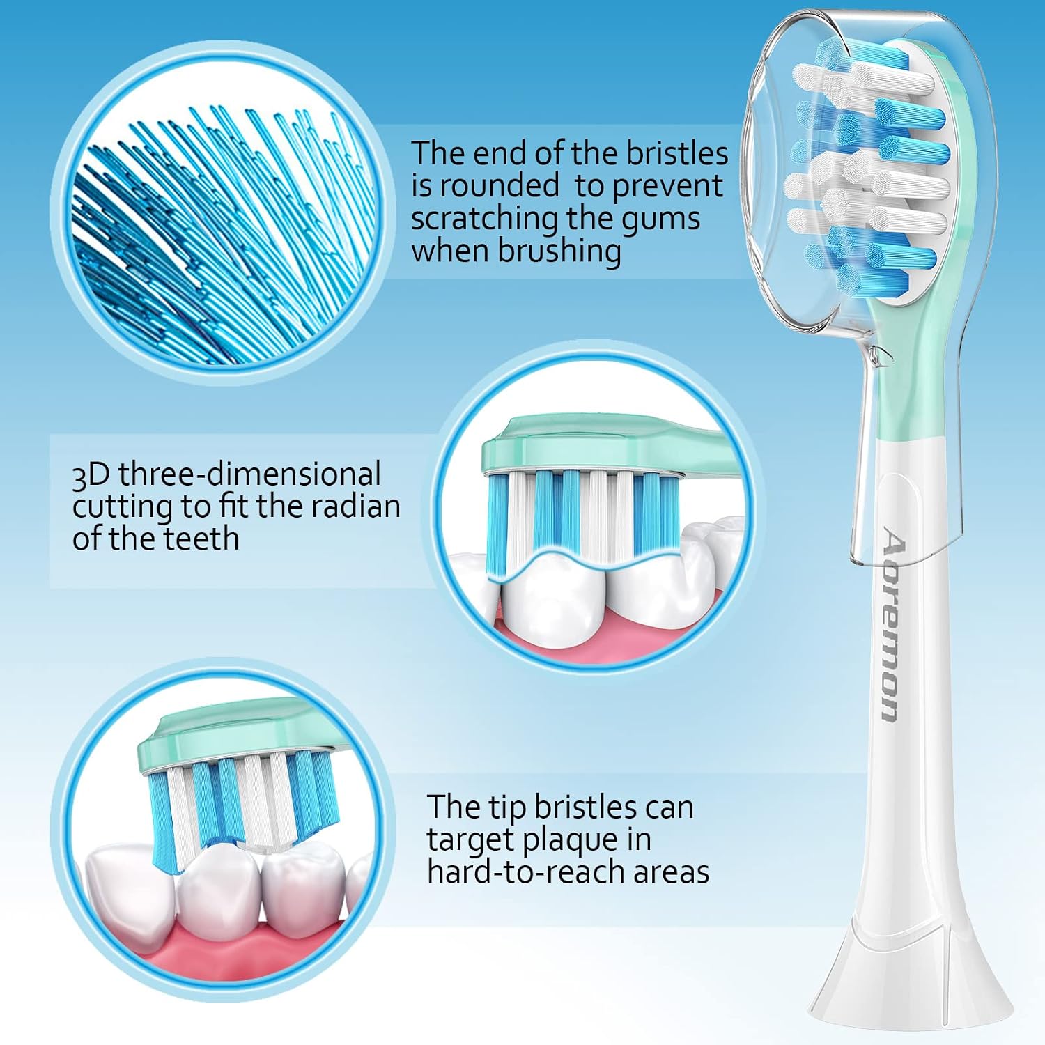 Thumbnail 4 de Aoremon Replacement Toothbrush Heads for Philips Sonicare (6 Pack) – C3/C2 Compatibility, White