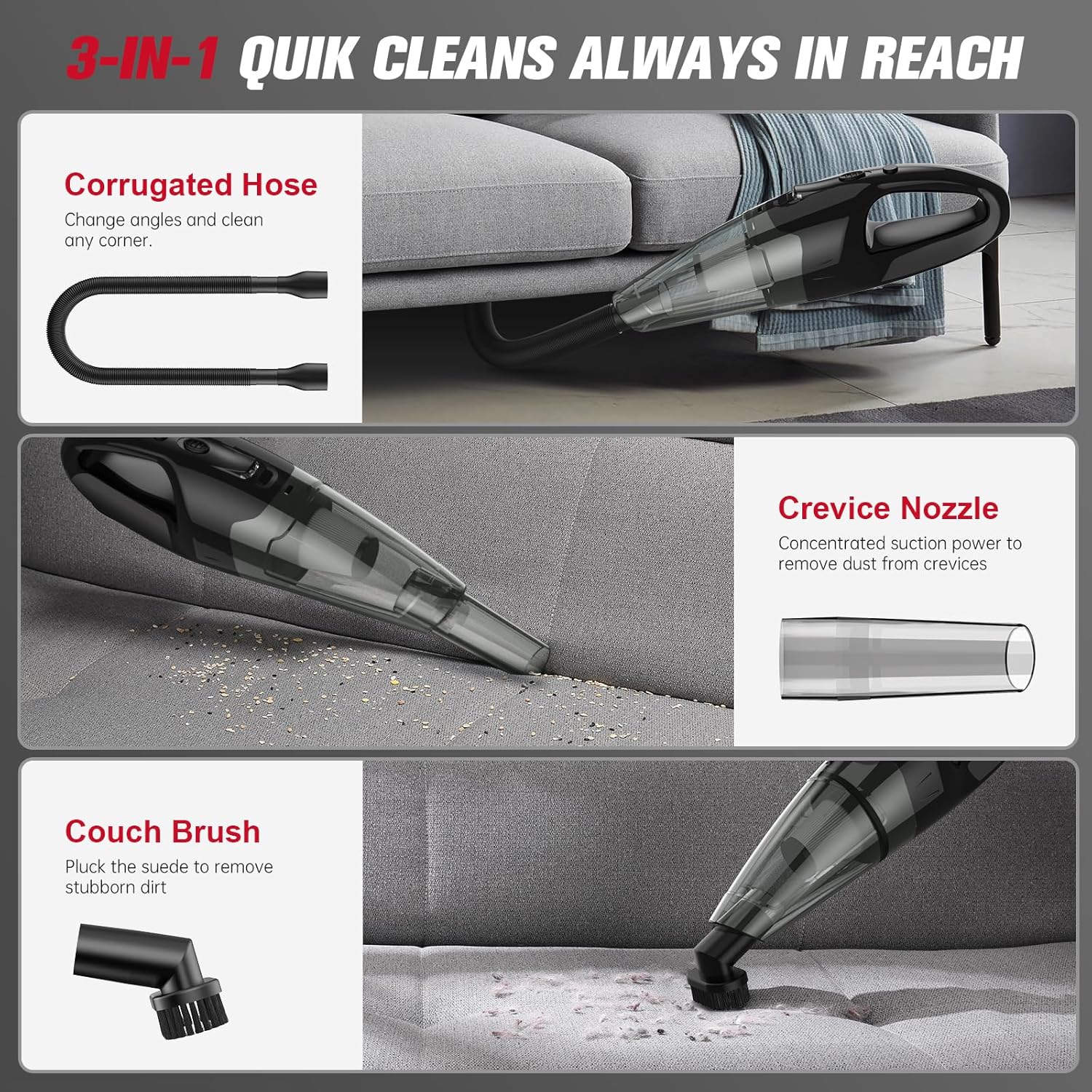Thumbnail 3 de BSRCO Handheld Cordless Vacuum: Lightweight Car & Home Cleaner with LED, USB Charge, 25–30 Min Run Time