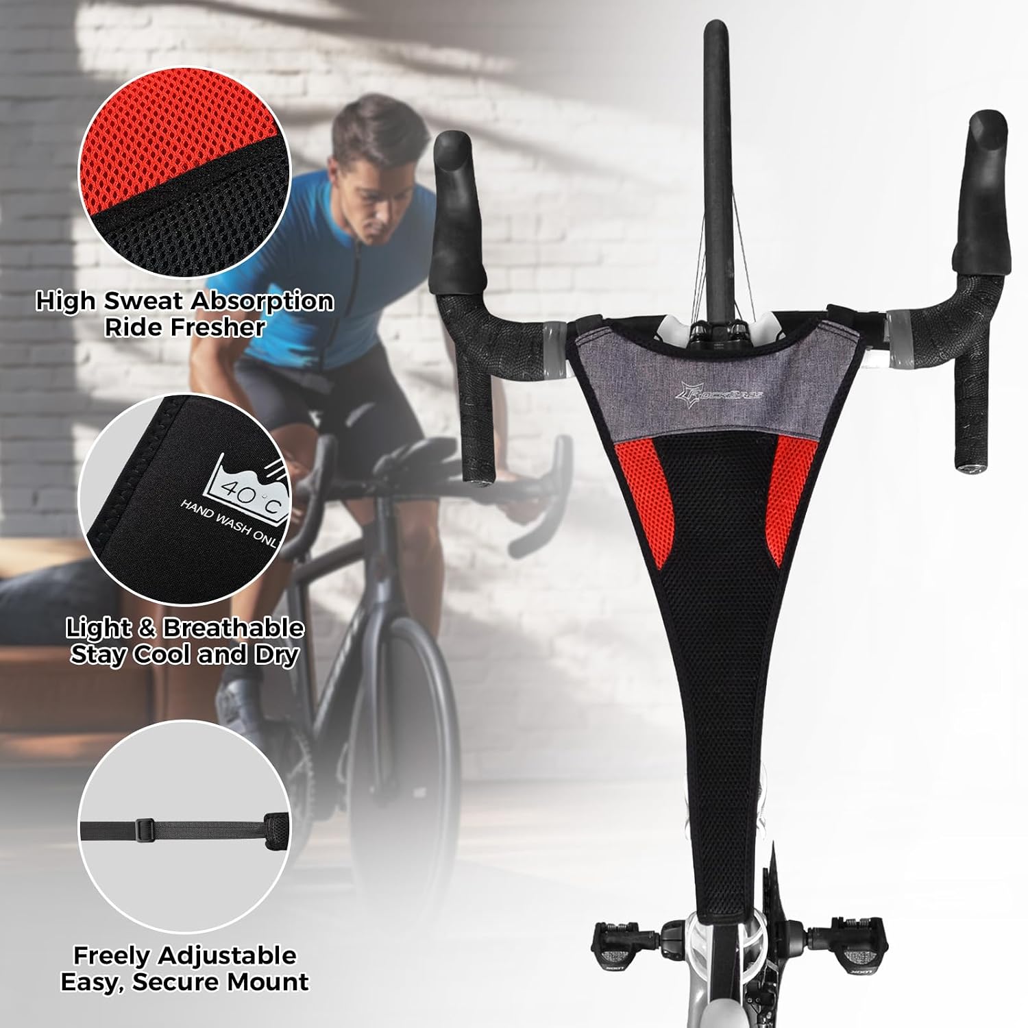 Detalle 2 de ROCKBROS D23-1BR svettfångare för cykeltrainer utan mobilfodral, röd/svart