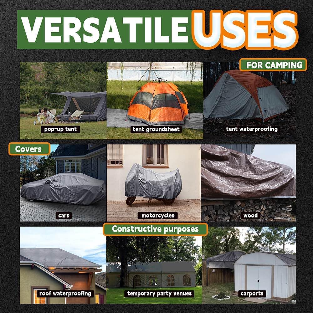 Thumbnail 6 de RAINDEWAY 6x8 Feet Heavy Duty Waterproof Tarp (10Mil) with Metal Grommets and Reinforced Edges