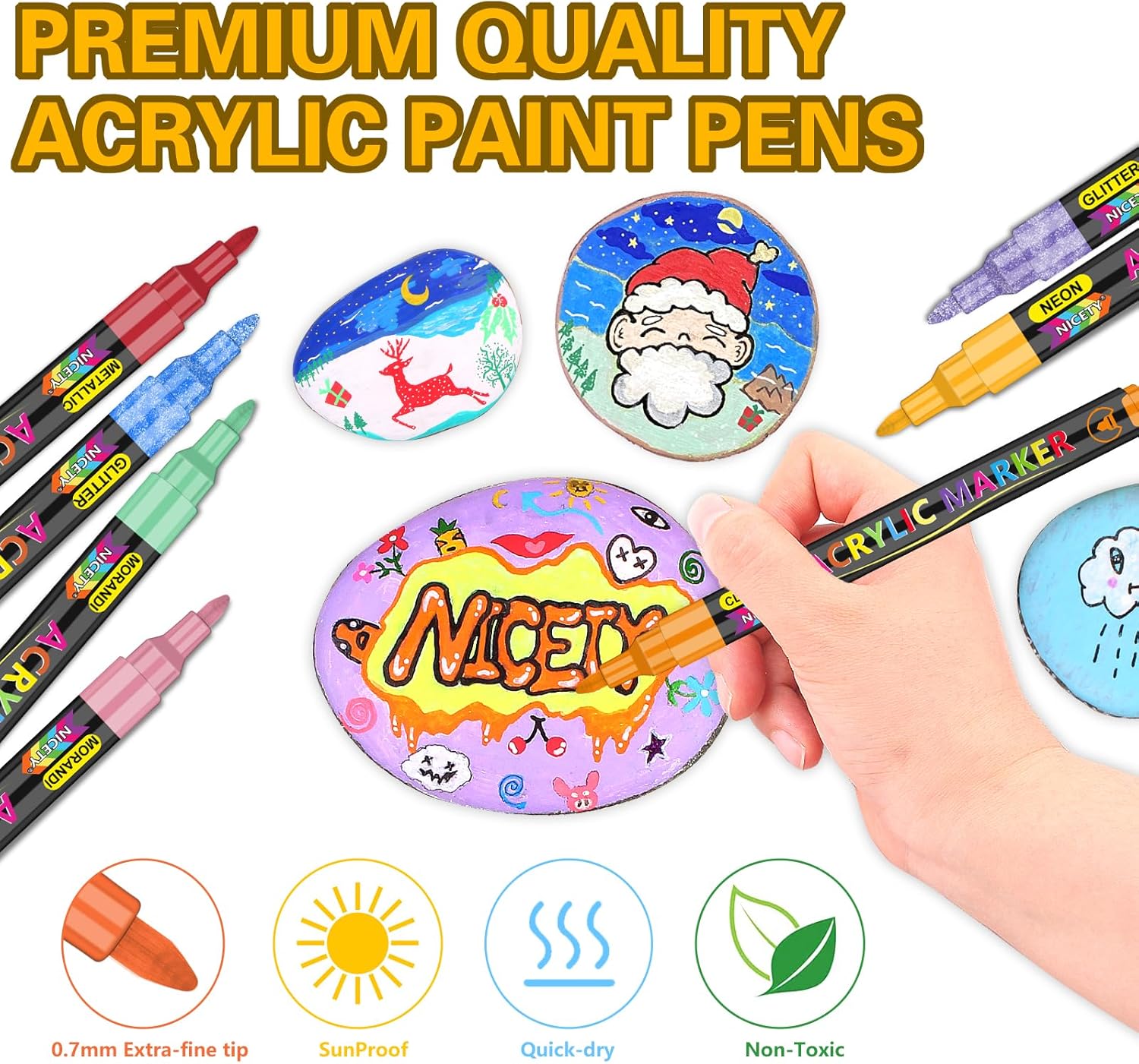 Detalle de NICETY 136 Colours Acrylic Paint Pens Set: 0.7mm Extra Fine Tip for Rock, Glass, Ceramic and More