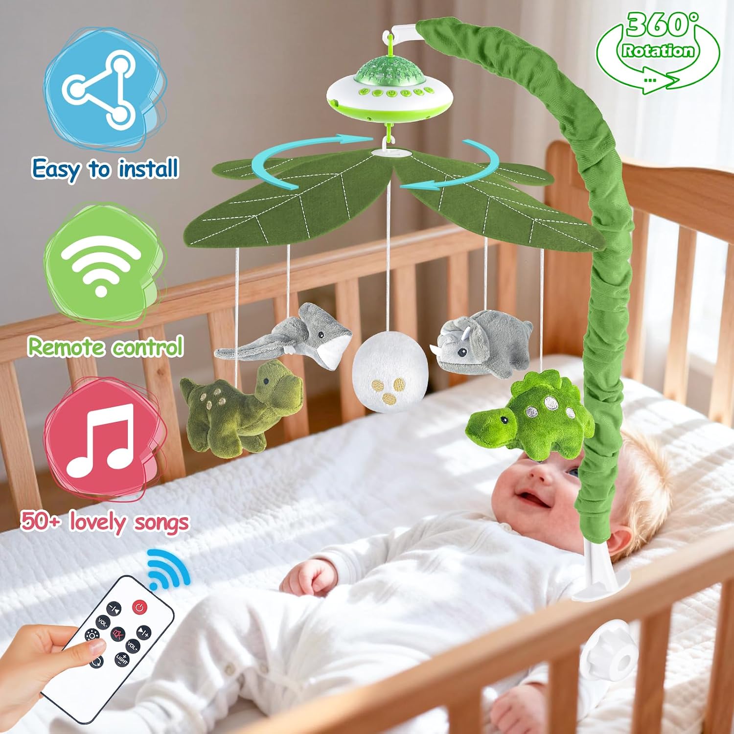 Thumbnail 6 de Playix Baby Crib Mobile with Music, Remote Control, and Starlight Projection