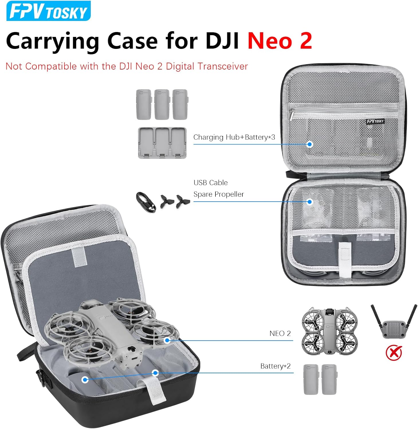 Detalle 2 de FPVtosky Carrying Case for Neo 2 3‑battery storage