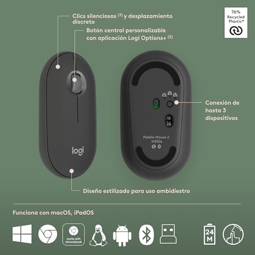 Thumbnail 7 de Logitech Pebble 2 Combo (teclado y ratón inalámbricos) con Logi Bolt y Bluetooth, QWERTY español/grafito