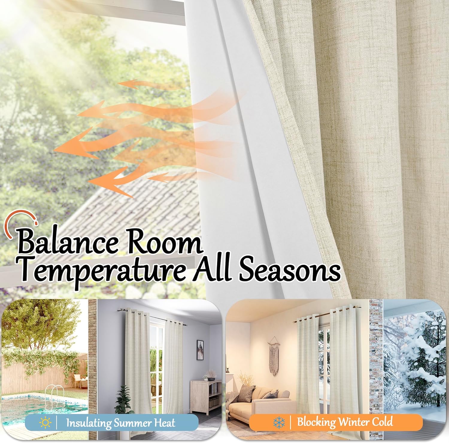 Thumbnail 5 de Lajode Blackout Curtains for Bedroom – Linen Look, 84-Inch, 2 Panels (52" W x 84" L), Natural Cream