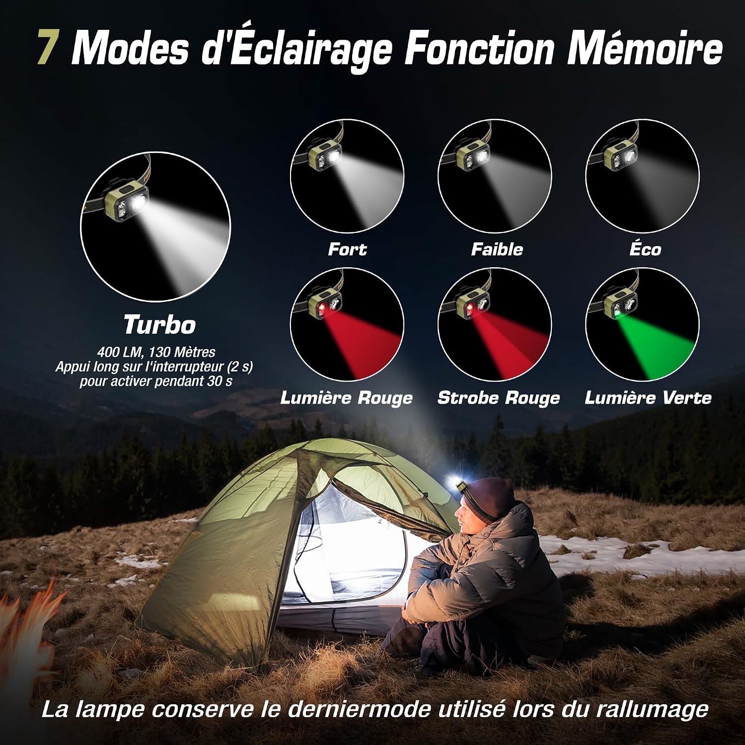Detalle 2 de EverBrite Lampe frontale 400 lm rechargeable pour randonnée