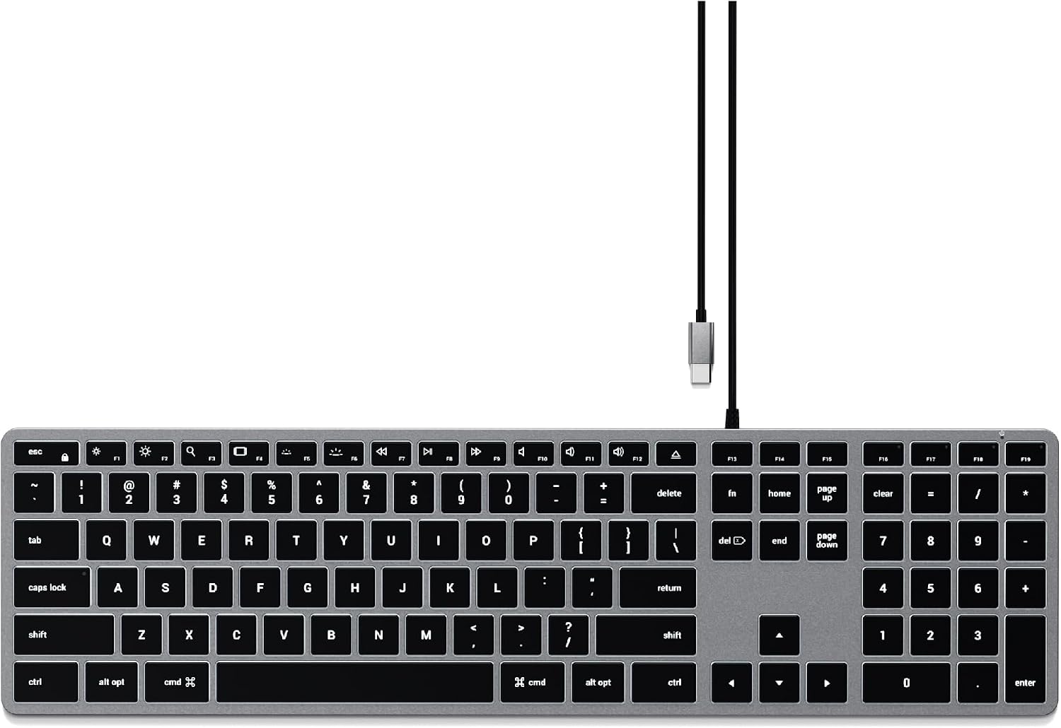 Detalle de Satechi Tastiera con Cavo Slim W3 Retroilluminata – Layout US, USB-C e Tastierino Numerico per MacBook e laptop