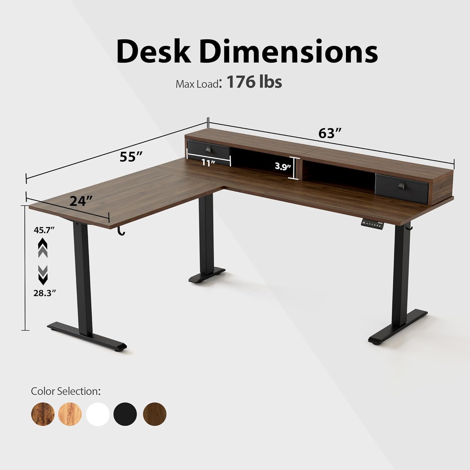 Thumbnail 2 de Agilestic 63 x 55 INCH L-Shaped Electric Standing Desk with 2 Drawers
