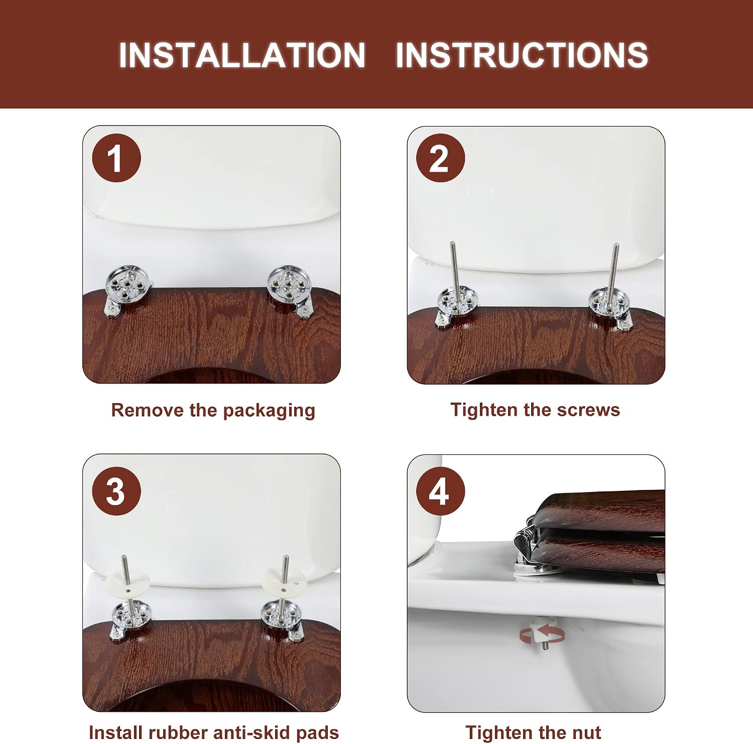 Thumbnail 6 de Angel Shield Natural Wooden Toilet Seat with Zinc Alloy Hinges (Dark Walnut) – Easy-clean, anti-pinch design