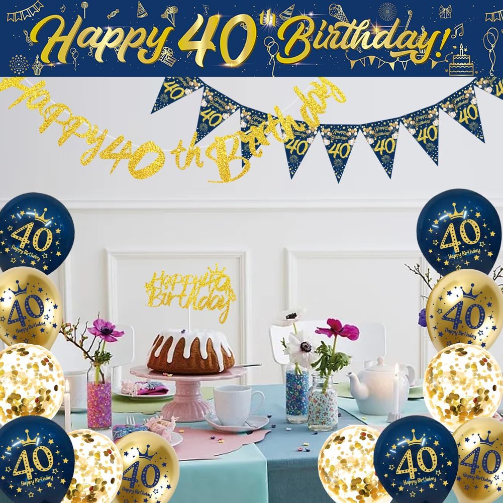 Detalle de DEARLIVES Blue & Gold 40th Birthday Decoration Kit