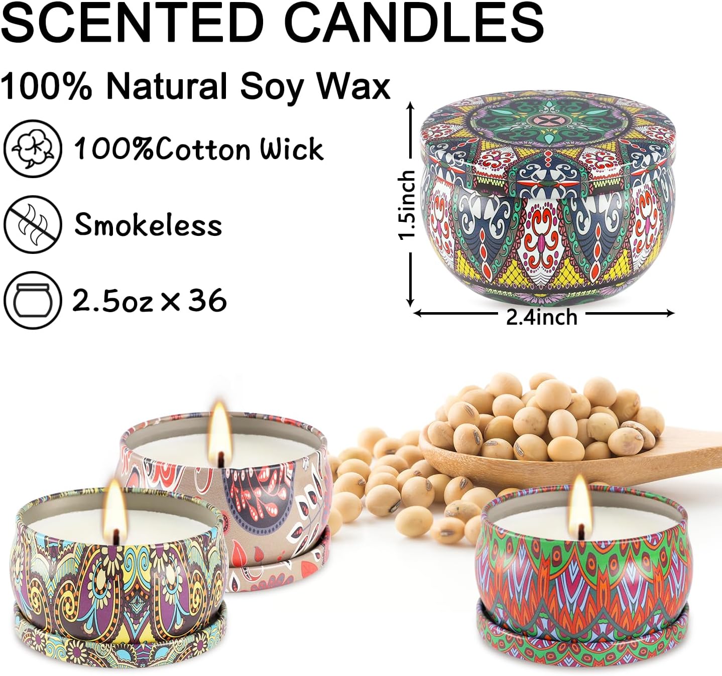 Thumbnail 4 de 36 Pack Scented Candles Set for Home — 100% Soy Wax, Long-Lasting Aromatherapy Gift