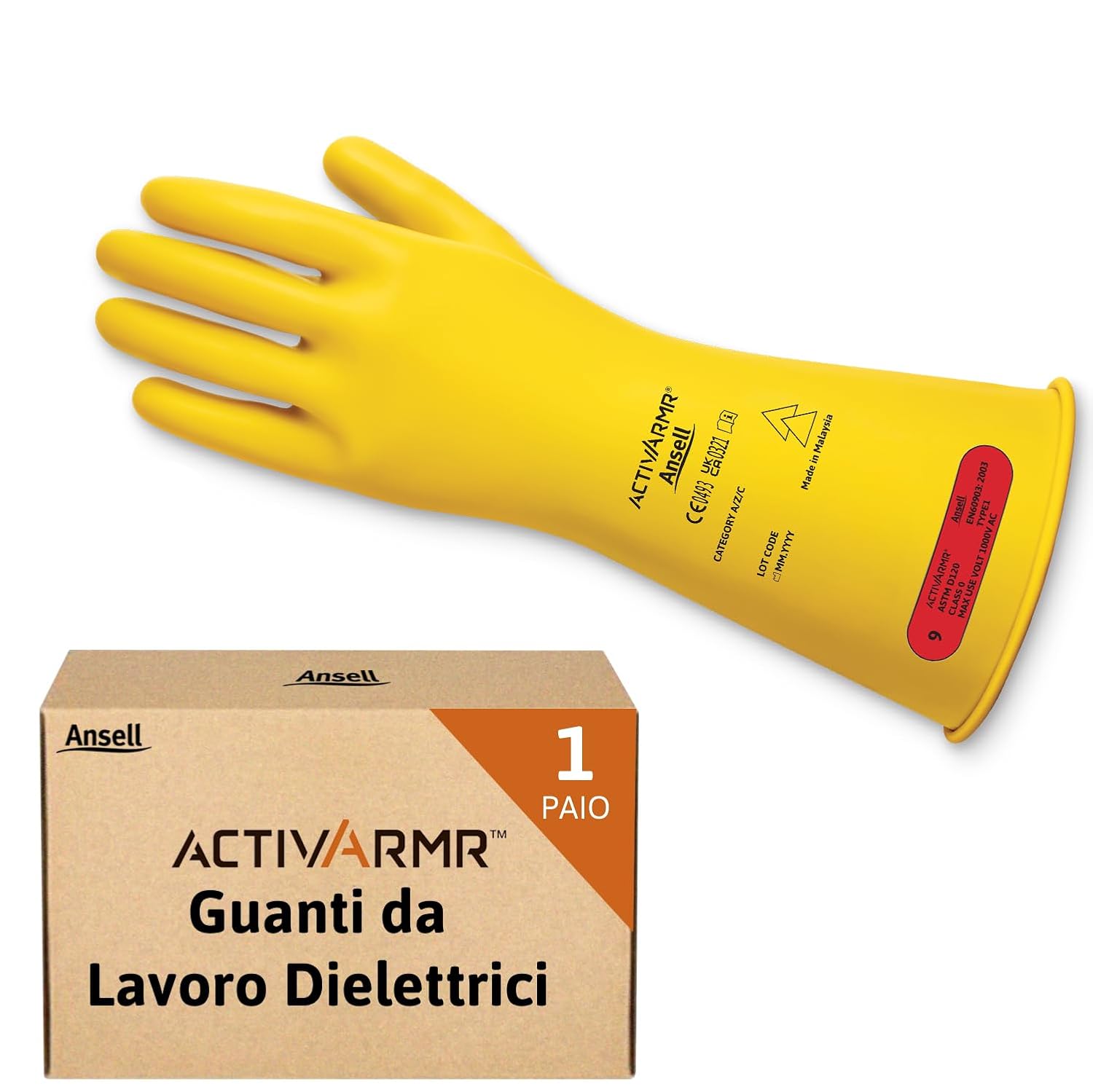 Detalle de Ansell ActivArmr Guanti Dielettrici per Elettricisti – Classe 0/00, 28 cm, taglia L, lattice isolante