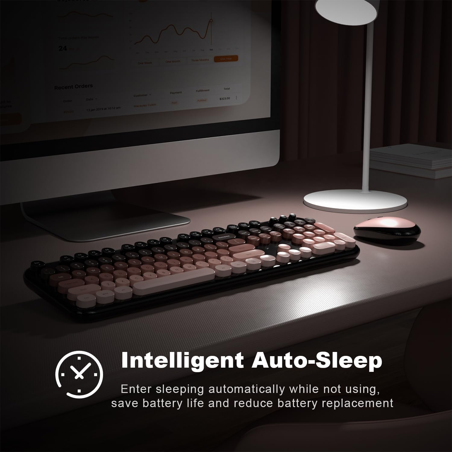 Thumbnail 4 de Atelus Wireless Keyboard and Mouse Combo: Typewriter Full-Size Keyboard with Number Pad