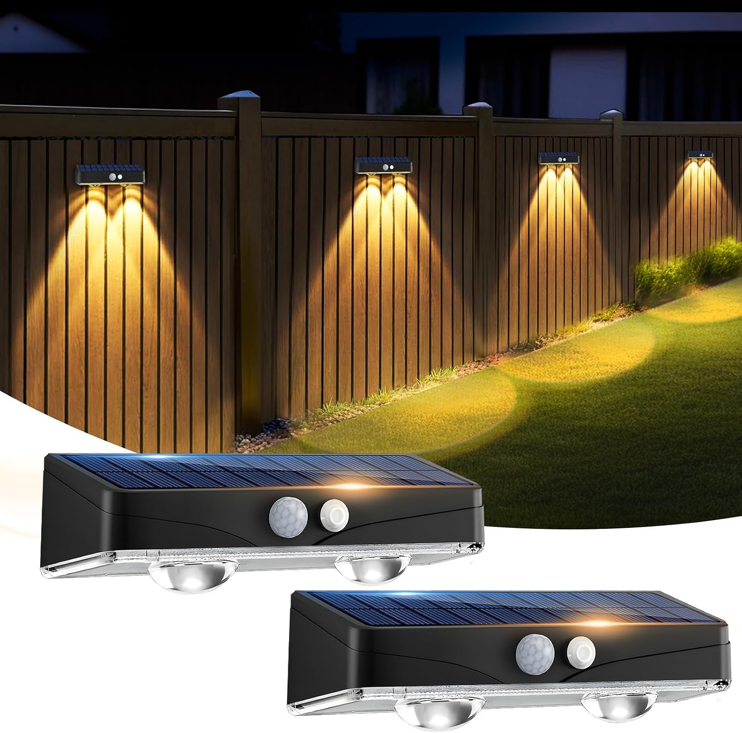Detalle de Kolpop Solar Fence Lights Outdoor Garden (2-Pack) with 60 Lumen Motion Sensor IP65, 3 Modes