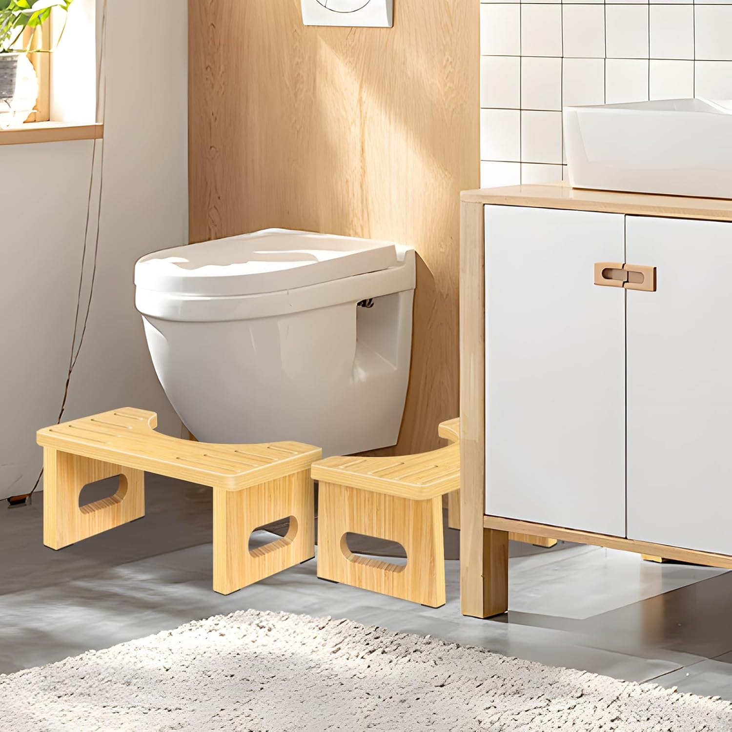 Thumbnail 5 de Tabouret de toilette en bois pliable QIANBAIYI — en bambou, pour adultes, 40,5 × 22 × 18 cm