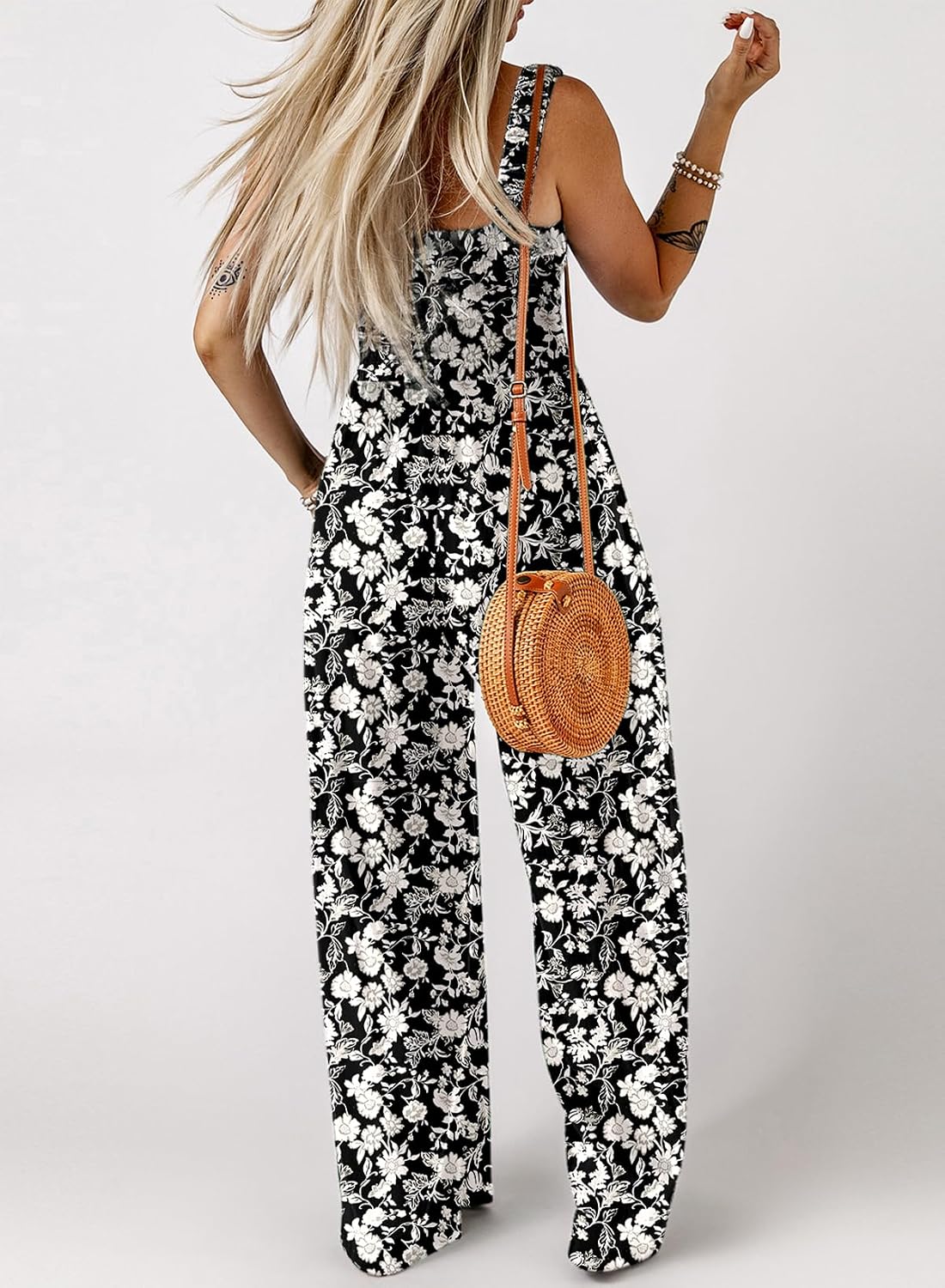 Detalle de Dokotoo Women's Casual Loose Overalls Jumpsuits: Sleeveless Printed Wide-Leg Rompers with Pockets