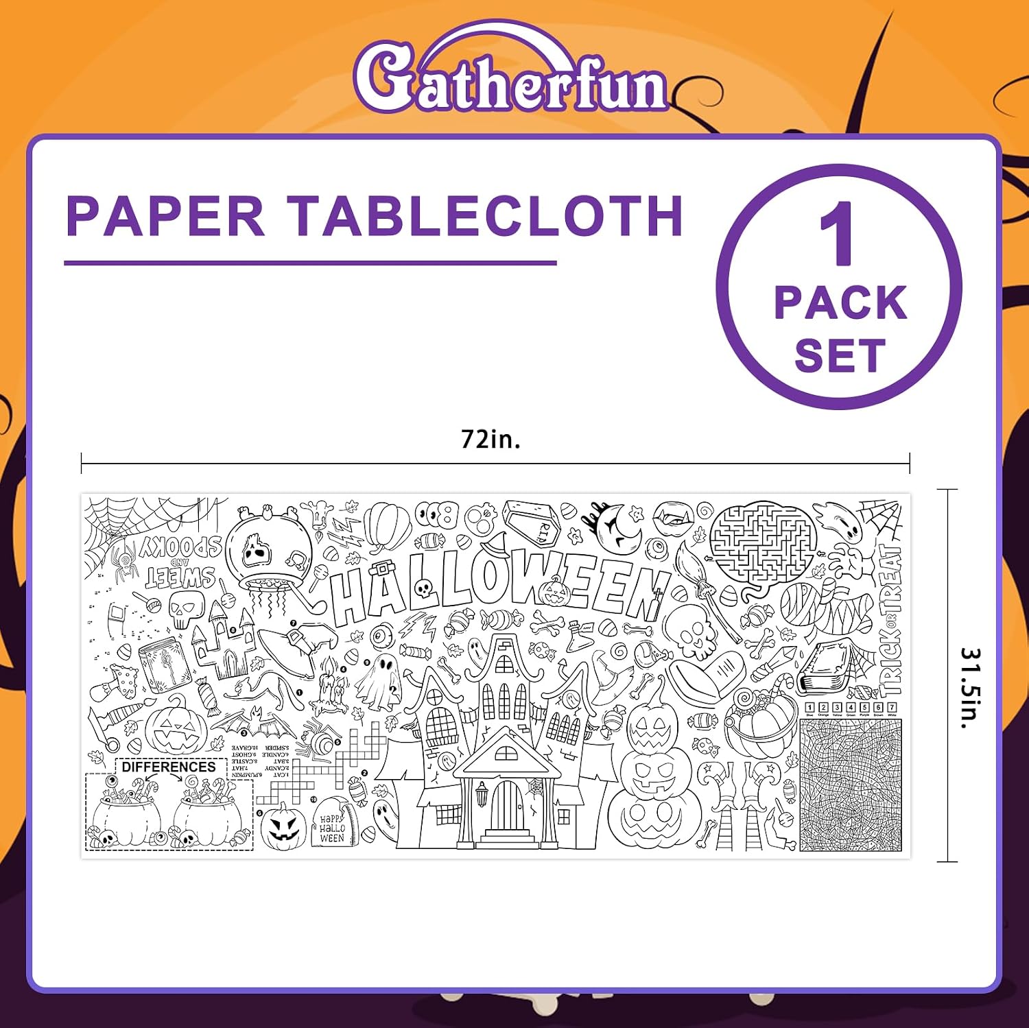 Detalle 2 de Gatherfun Coloring Tablecloth 31.5 x 72 Inches