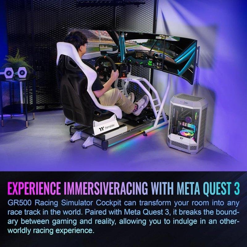 Detalle de Silla gaming Thermaltake GR500 Snow: ergonómica, resistente y RGB para simracing