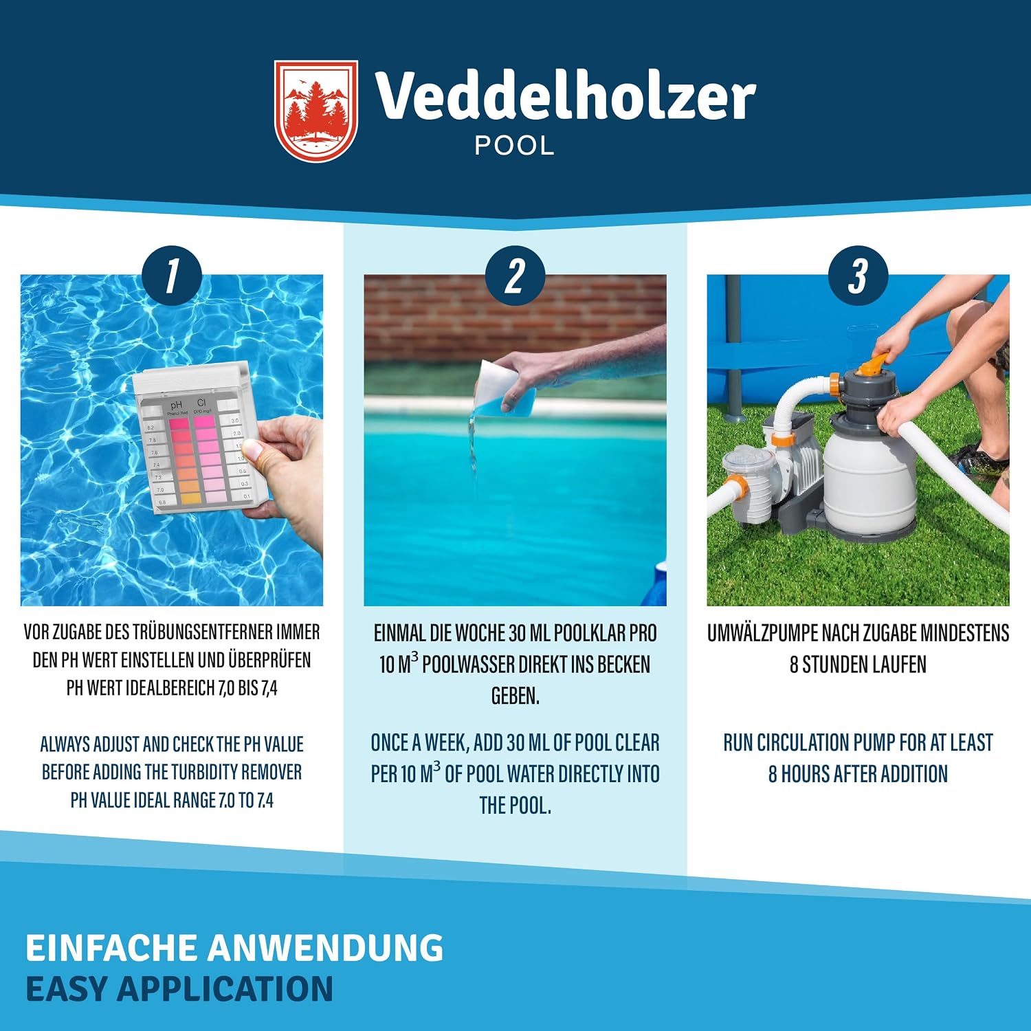 Thumbnail 4 de Veddelholzer Poolklar 0,5 L – Trübungsentferner für Pool, Whirlpool, Planschbecken & Eisbäder