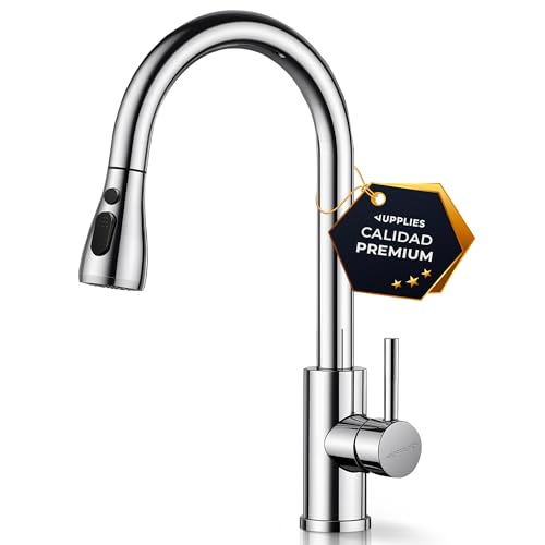 Detalle de JUPPLIES Grifo Cocina Extraíble – Acero Inoxidable 304, giro 360° y 3 modos de agua