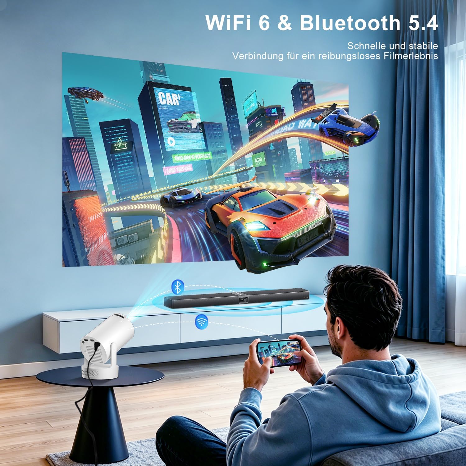 Thumbnail 4 de Salange Mini Beamer 4K/1080p – integrierte Apps, Android 11, WiFi 6, Bluetooth 5.4, 5W Soundbass
