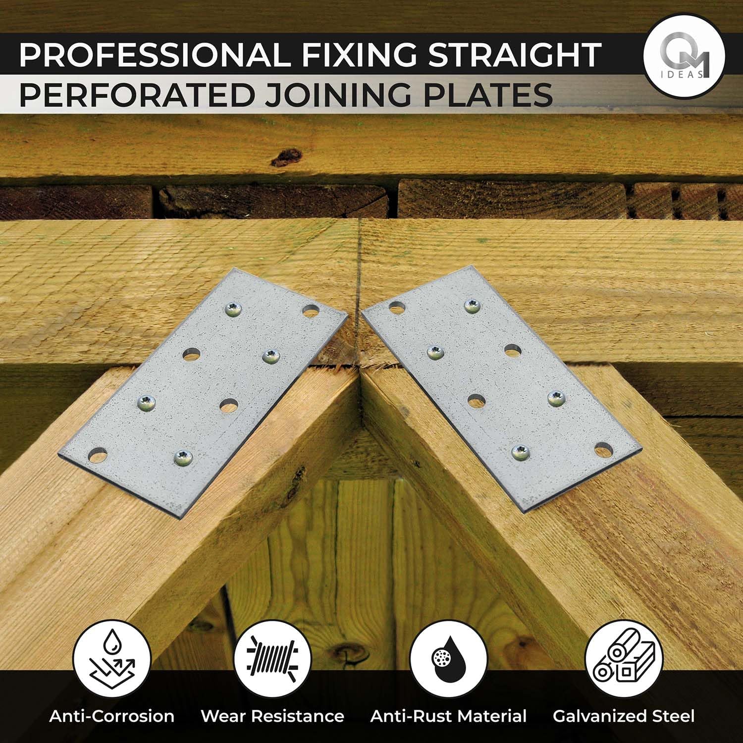 Detalle de OMIDEAS 10 Flat Joining Plates (80 x 40 x 2mm) galvanised perforated timber connector