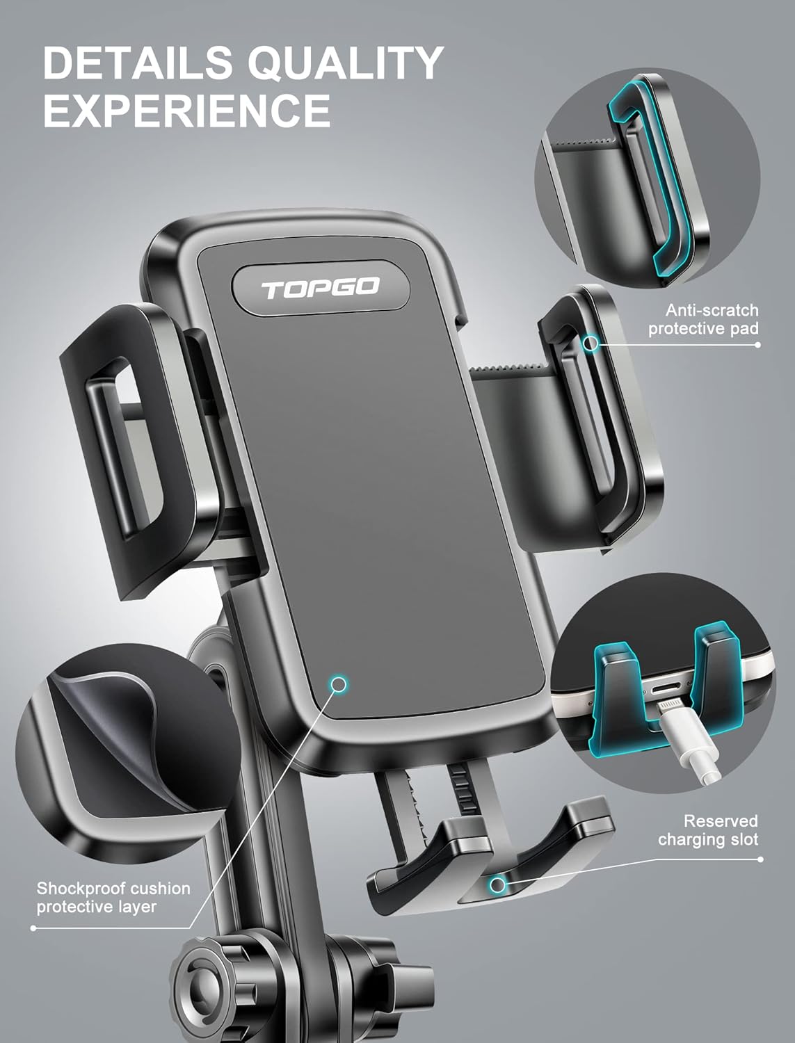 Thumbnail 3 de TOPGO Cup Holder Phone Mount (No Shaking & Height-Adjustable Pole) for Car – Black