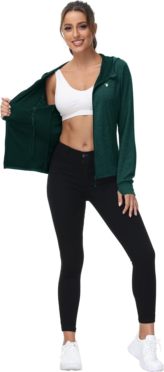 Detalle 2 de donhobo Women’s Running Jackets with Thumb Holes, Zip-Up Hooded Sports Hoodie Top