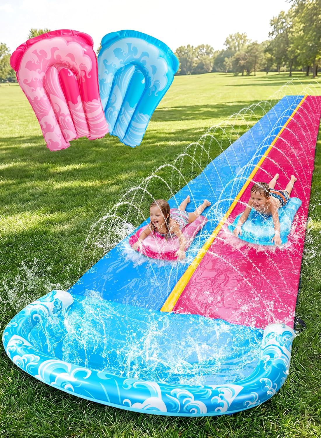 Detalle de JOYIN 32.5ft Water Slide with 2 Inflatable Boards – Double Lawn Backyard Waterslide