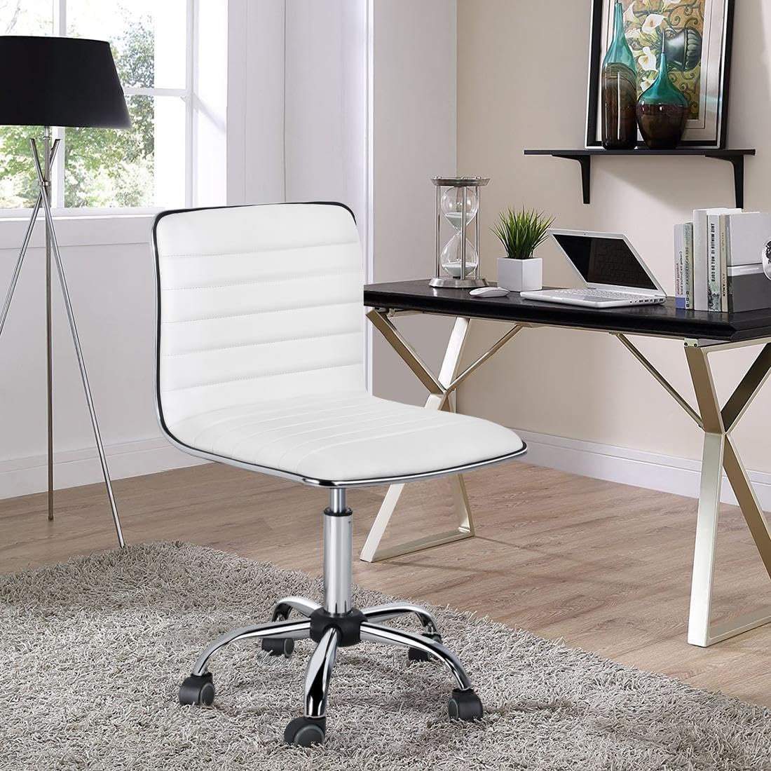 Detalle de Yaheetech Sedia Ufficio Ecopelle Bianca senza braccioli: comfort, stile e versatilità per l’ufficio e la casa