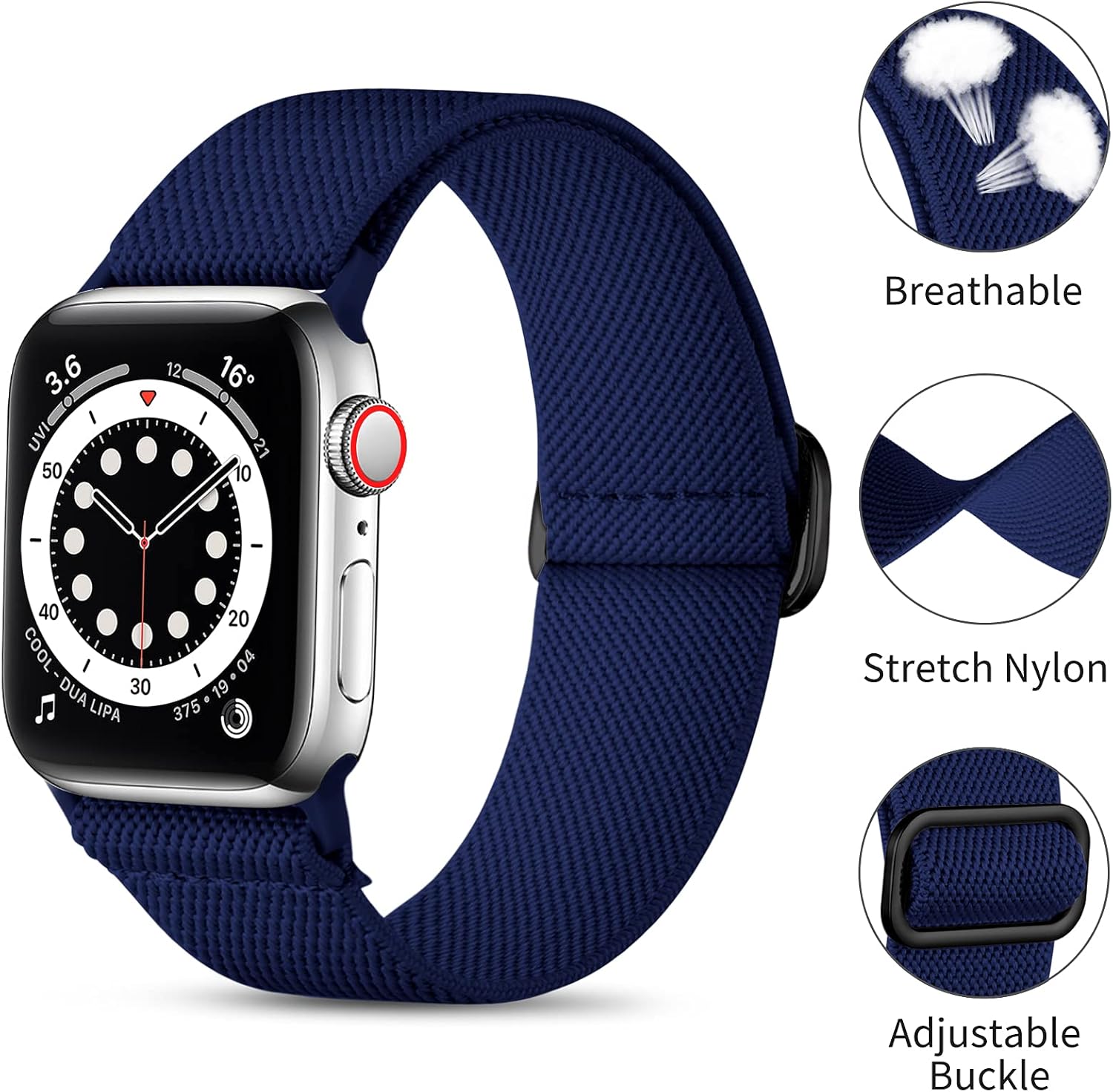 Thumbnail 1 de Oielai Solo Loop stretch nylon strap for Apple Watch (38mm–49mm) with adjustable metal buckle