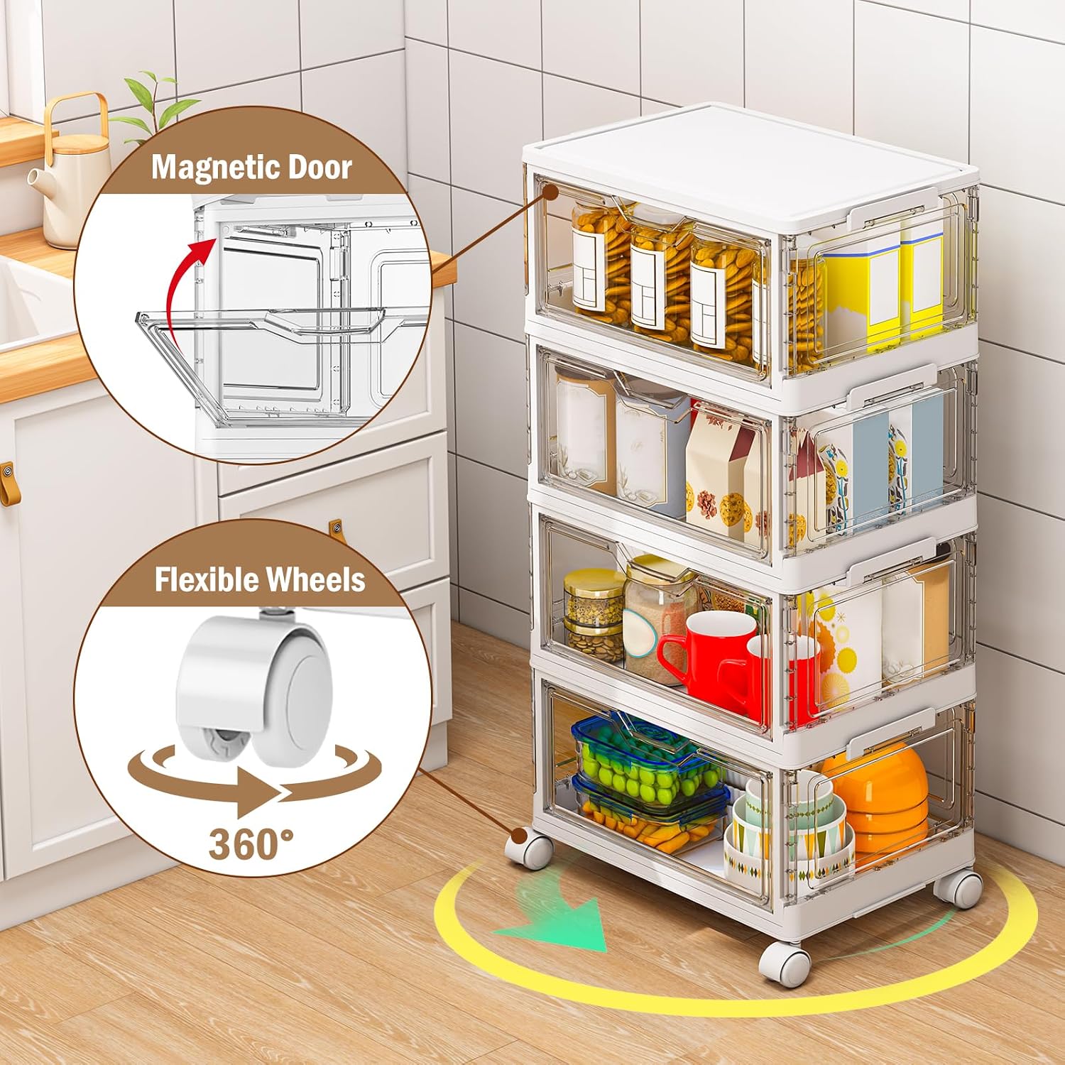 Detalle 2 de Kmiectse Sb-001 4-Tier Clear Storage Bins with Magnetic Front Door
