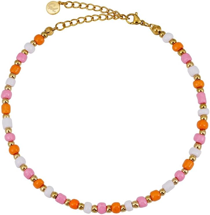 Detalle de GD GOOD.designs Fussketten für Frauen mit bunten Perlen – wasserfest, verstellbar von 22–27 cm