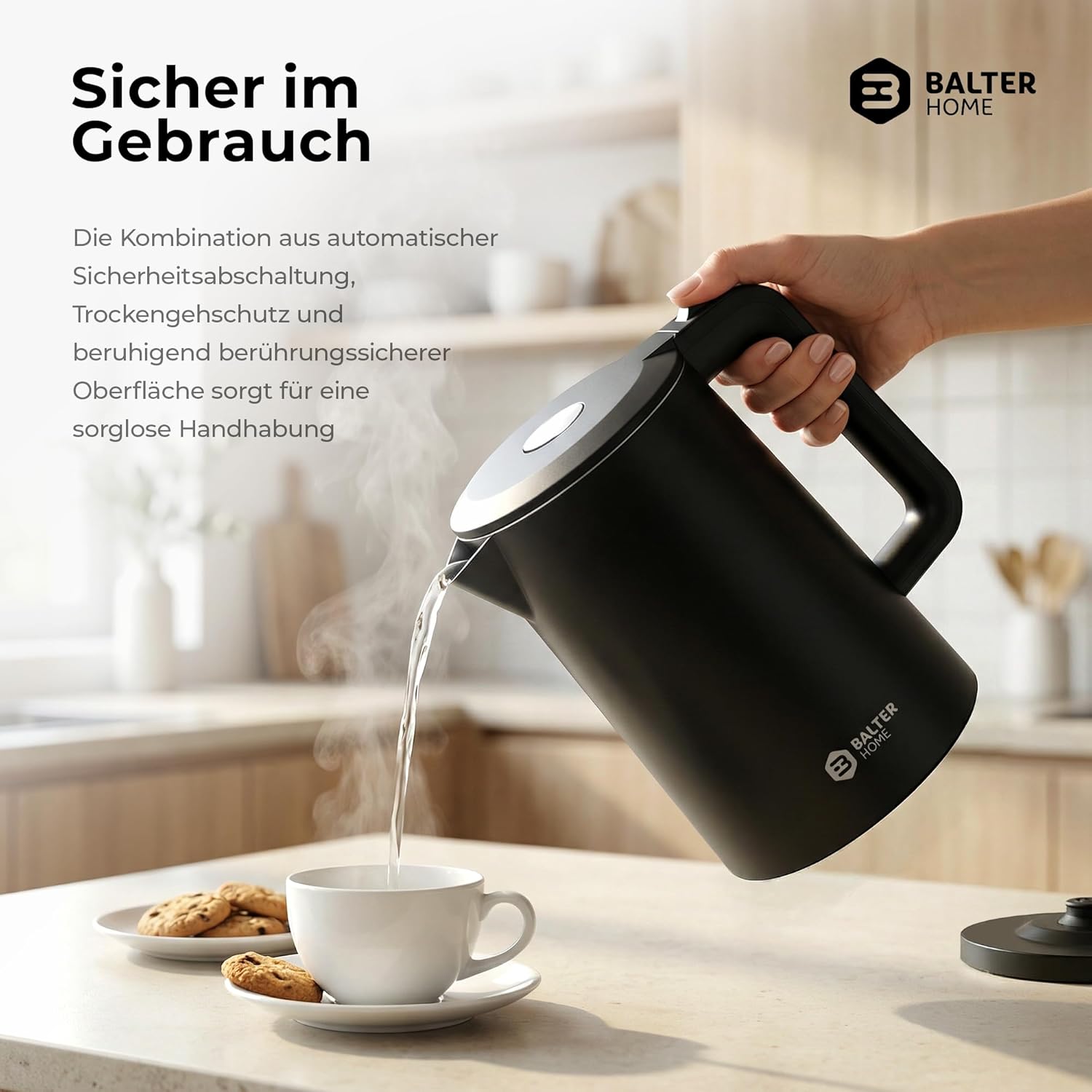 Thumbnail 6 de Balter Wasserkocher Edelstahl WK-4 (1,7 Liter) mit Doppelwand, LED & Sicherheitsfunktionen – kompakter Teekocher in Schwarz