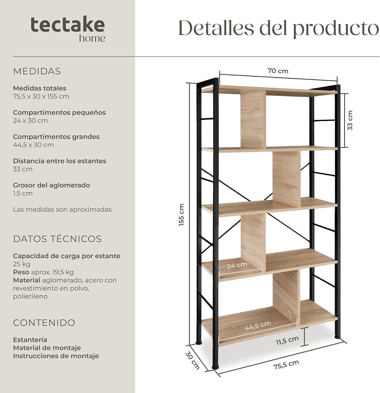 Detalle 2 de tectake® Estanteria Metalica 75,5x30x155 cm