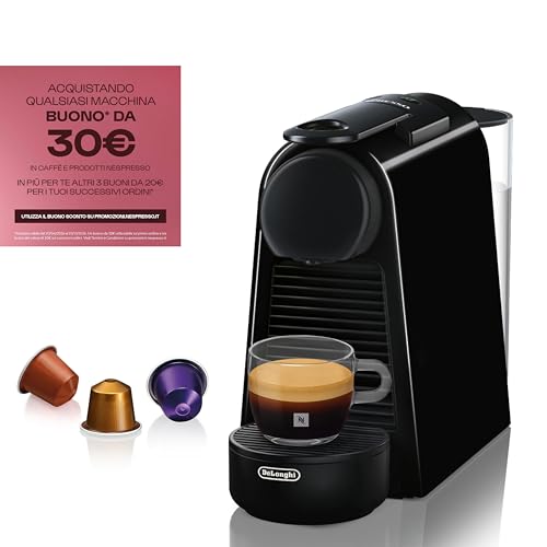 Detalle de Nespresso Essenza Mini EN85.B di DeLonghi: compatta ed elegante, pronta per espresso a casa