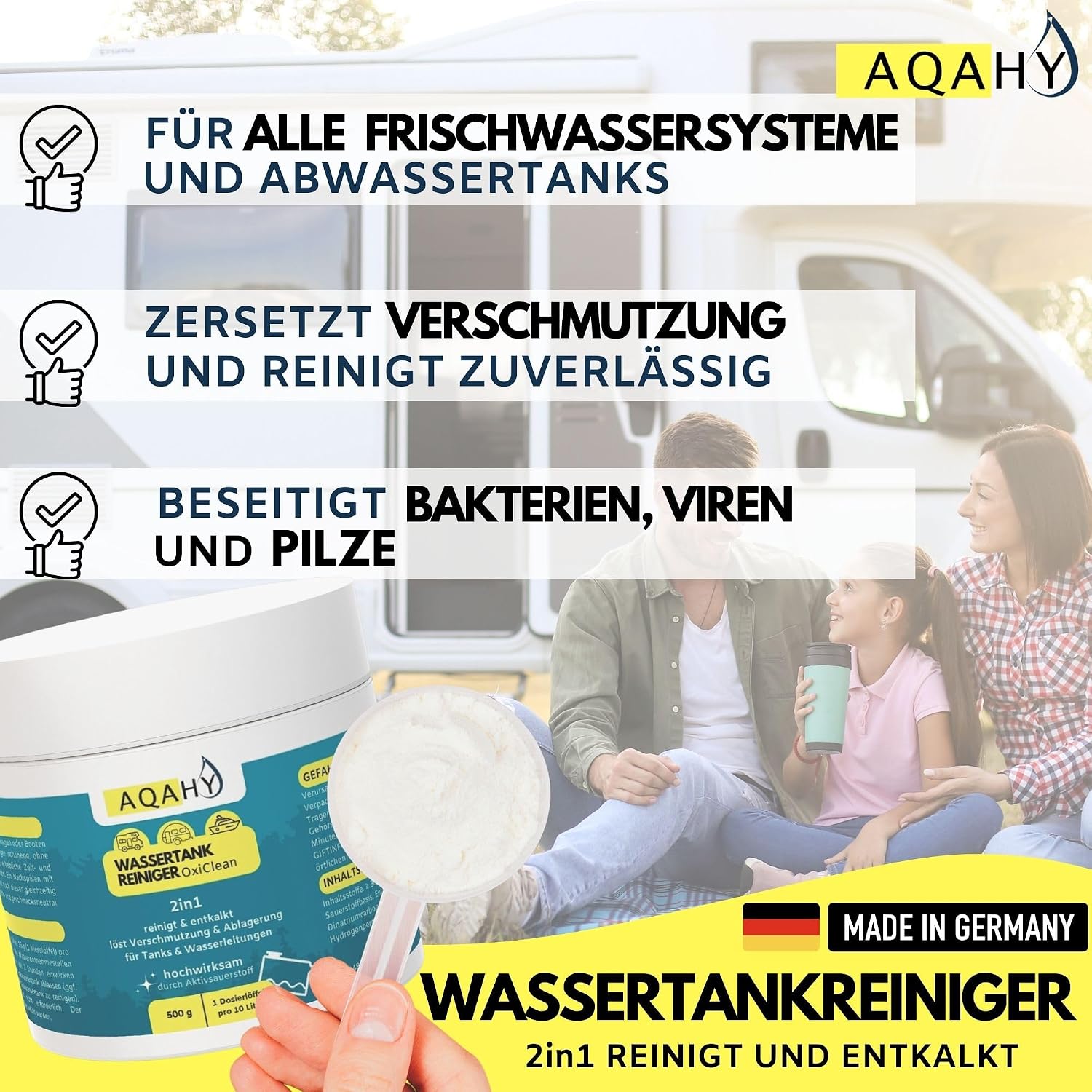 Thumbnail 6 de AQAHY Wassertank Reiniger Wohnmobil Oxi Clean (500 g) 2in1 – Frischwassertank-Reiniger & Entkalker mit Aktivsauerstoff