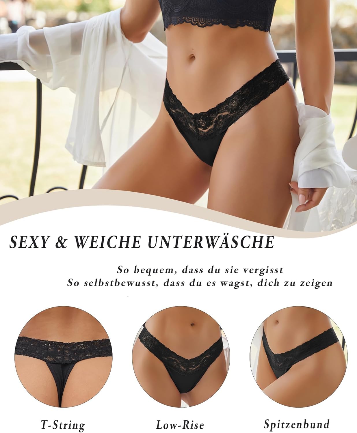 Thumbnail 3 de BeReady Baumwolle String Tanga Bequeme Spitzenunterwäsche