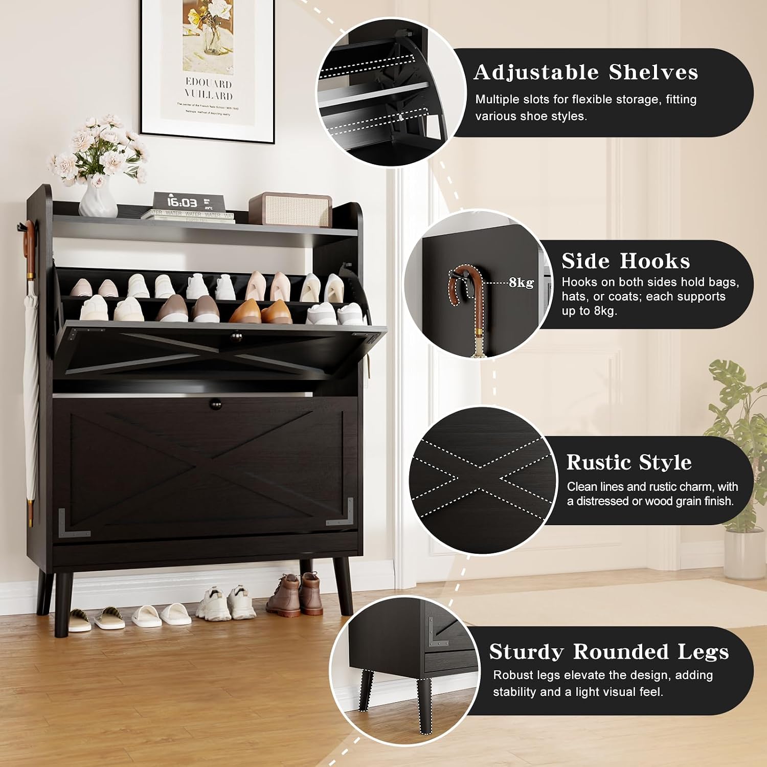 Detalle 1 de Wanfuder Shoe Cabinet with 2 Flip Drawers